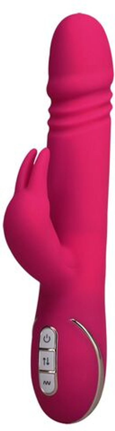 Розовый вибратор с выпуклой головкой и стимулятором клитора Rabbit Skater - 23 см. (Цвет: розовый)