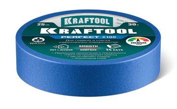 KRAFTOOL #100 Perfect 25 мм х 30 м, для гладких и шероховатых поверхностей, малярная лента (12101-25)
