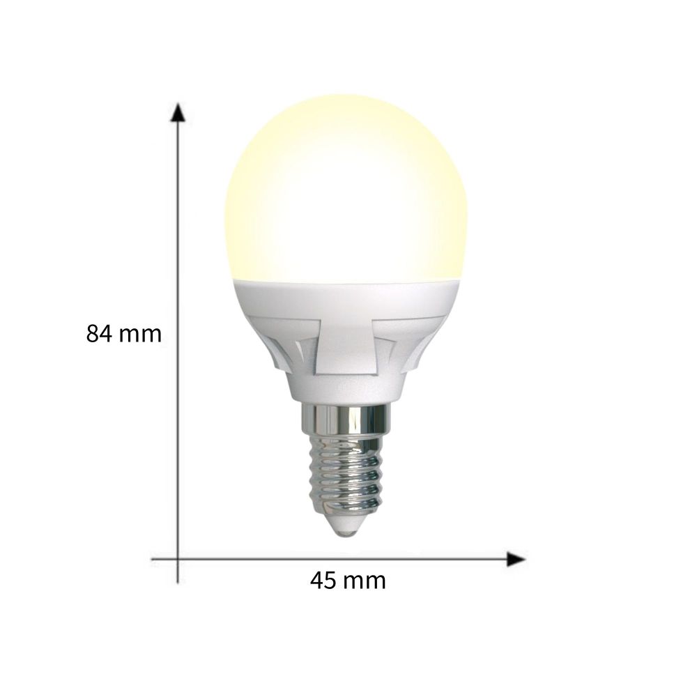 LED-G45 7W-3000K-E14-FR-DIM PLP01WH Лампа светодиодная. диммируемая. Форма шар. матовая. Серия Яркая. Теплый белый свет 3000K. Картон. ТМ Uniel.