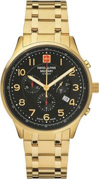 С браслетом Мужские наручные часы с золотым браслетом Swiss Alpine Military 7084.9117 Chronograph 43mm 10ATM