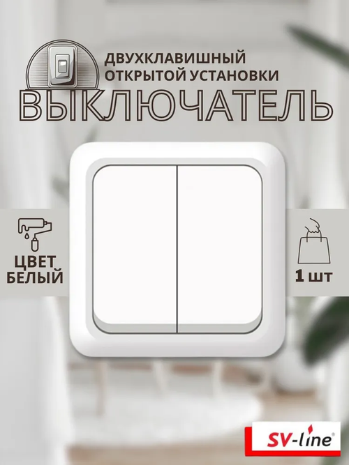 Выключатель двухклавишный "UNIVersal" серия "Олимп",открытой установки, 10А, 220В, белый