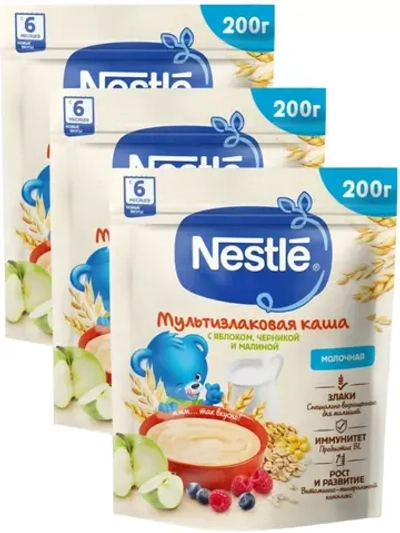 Мультизлаковая каша с яблоком, черникой и малиной 200г*3шт