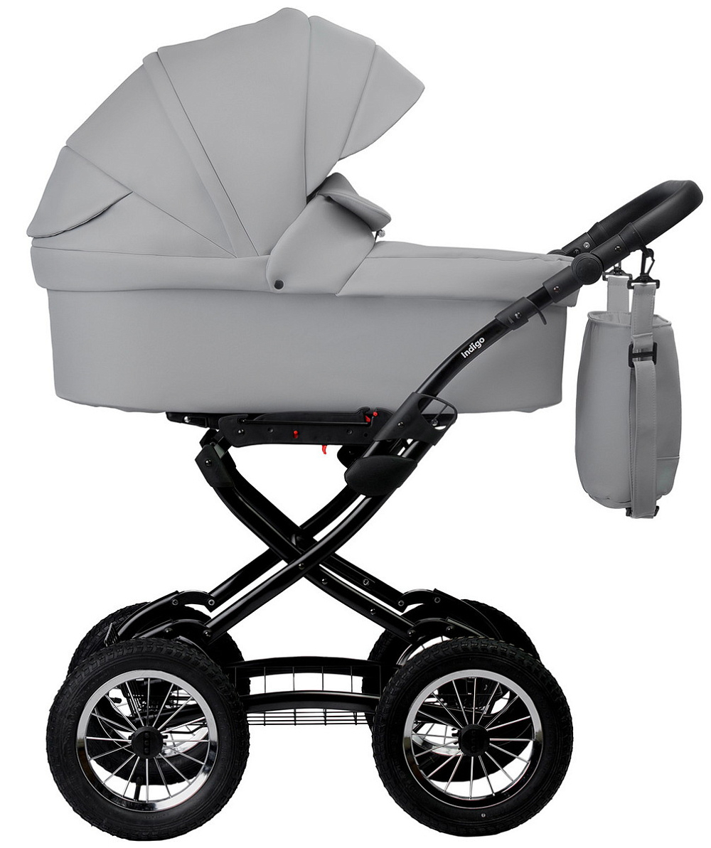 Детская коляска Indigo Barbara Eco Classic 3 в 1 с автокреслом Avionaut Cosmo Black Be04 св.серая кожа