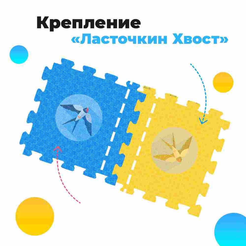 ЭВА-плитка жёлто-синяя 100×100×4 см - мягкий коврик-пазл, пять линий