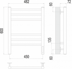 Полотенцесушитель Terminus Аврора П6 450х600 электро КС 9003 матовый ( new встроен диммер)