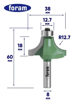 Фреза кромочная, калевочная Z2 Foram, R12.7, хвостовик 8мм, подшипник 12,7мм