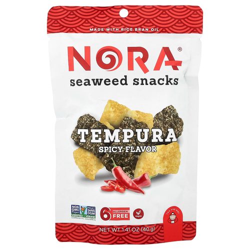 Nora Snacks, снеки с морскими водорослями, темпура, пряные, 40 г (1,41 унции)