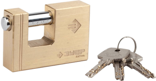 Замок ЗУБР ″ЭКСПЕРТ″ навесной, латунный корпус, П-образная форма, 75мм