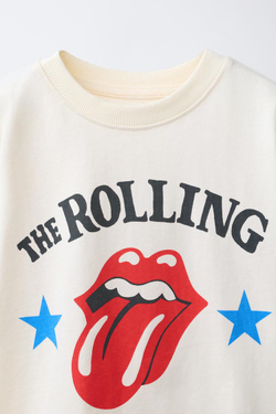 ZARA ФУТБОЛКА С ПРИНТОМ ROLLING STONES ©, ЭКРЮ