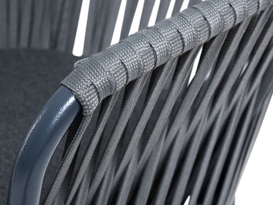 "Бордо" стул барный плетеный из роупа, каркас из стали темно-серый (RAL7024) муар, роуп серый 15мм, ткань темно-серая 027