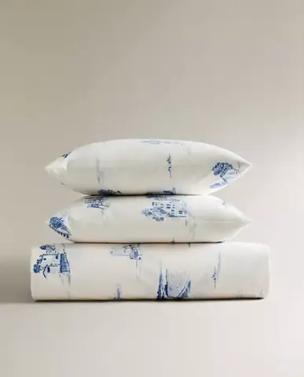 ZARA HOME ПОДОДЕЯЛЬНИК С ПРИНТОМ, СИНИЙ