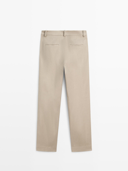 Massimo Dutti Брюки прямого кроя из смесового льна, бежевый