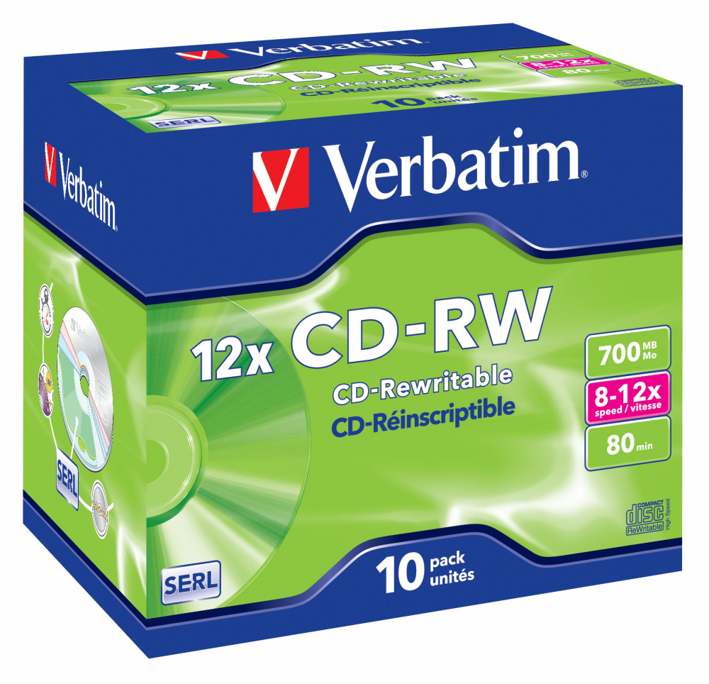 Оптический диск Verbatim CD-RW 700MB 12X SERL, Jewel Case, 10 шт