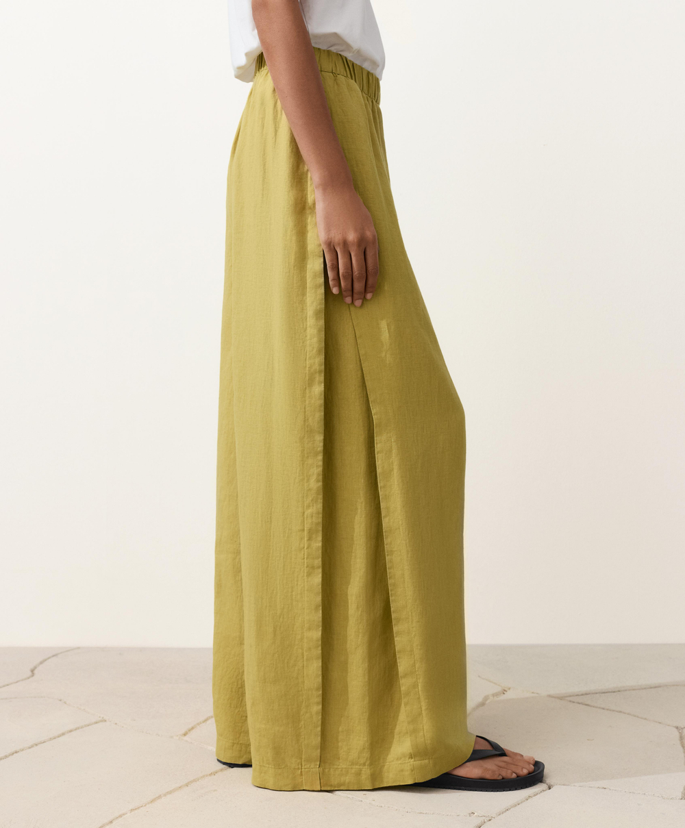 OYSHO Широкие брюки из 100% льна с боковой складкой, лаймовый