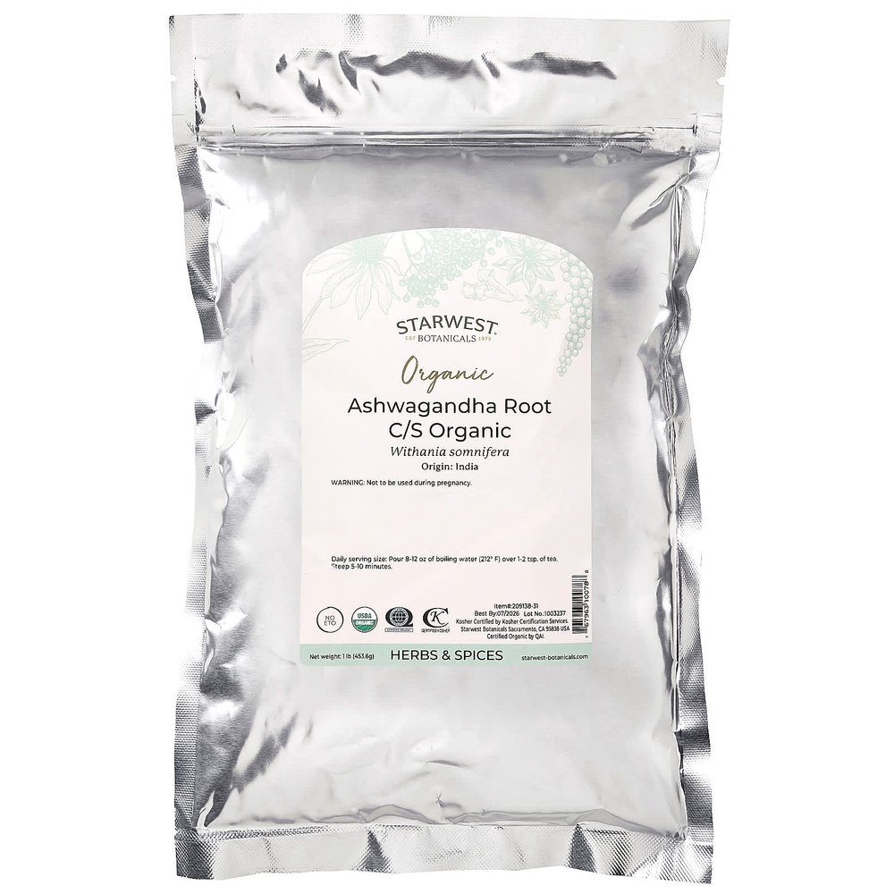 Starwest Botanicals, Органический корень ашваганды C / S, 453,6 г (1 фунт)