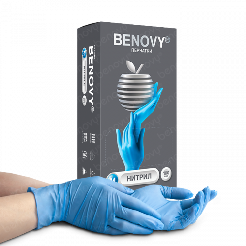 Перчатки Benovy голубые S (100пар)