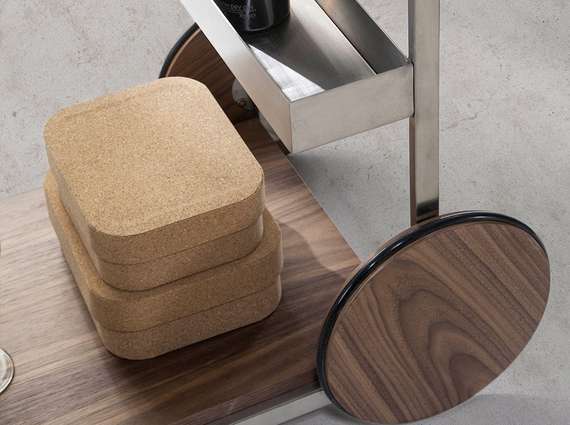 Тележка для мини-бара C1701/3116 из стали и орехового дерева