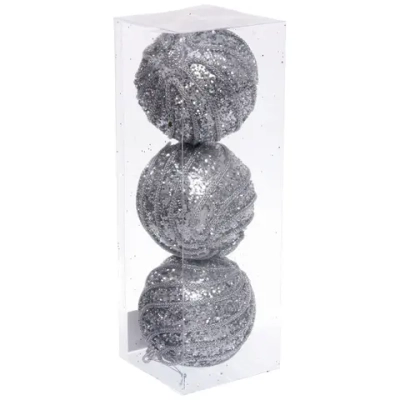 Новогодние шары «GLAME - Блестящий мир» 8 см (набор 3 шт), Серебро
