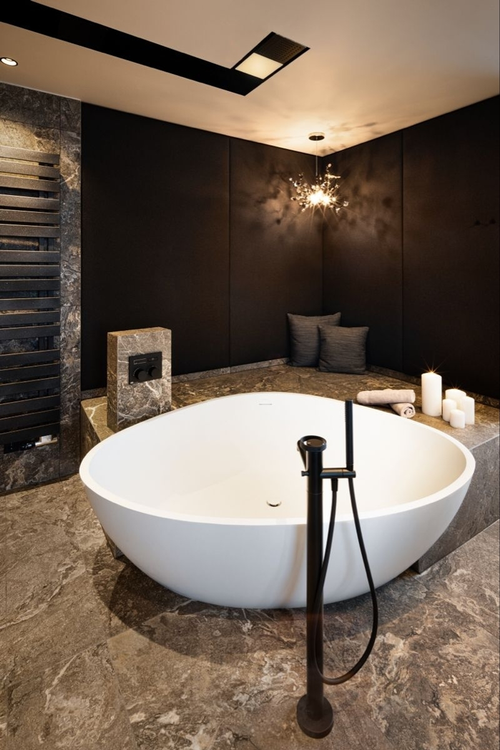 Cмеситель для ванны Gessi Anello, напольный, с душевой лейкой, встраиваемый, цвет Black Metal Brushed PVD
