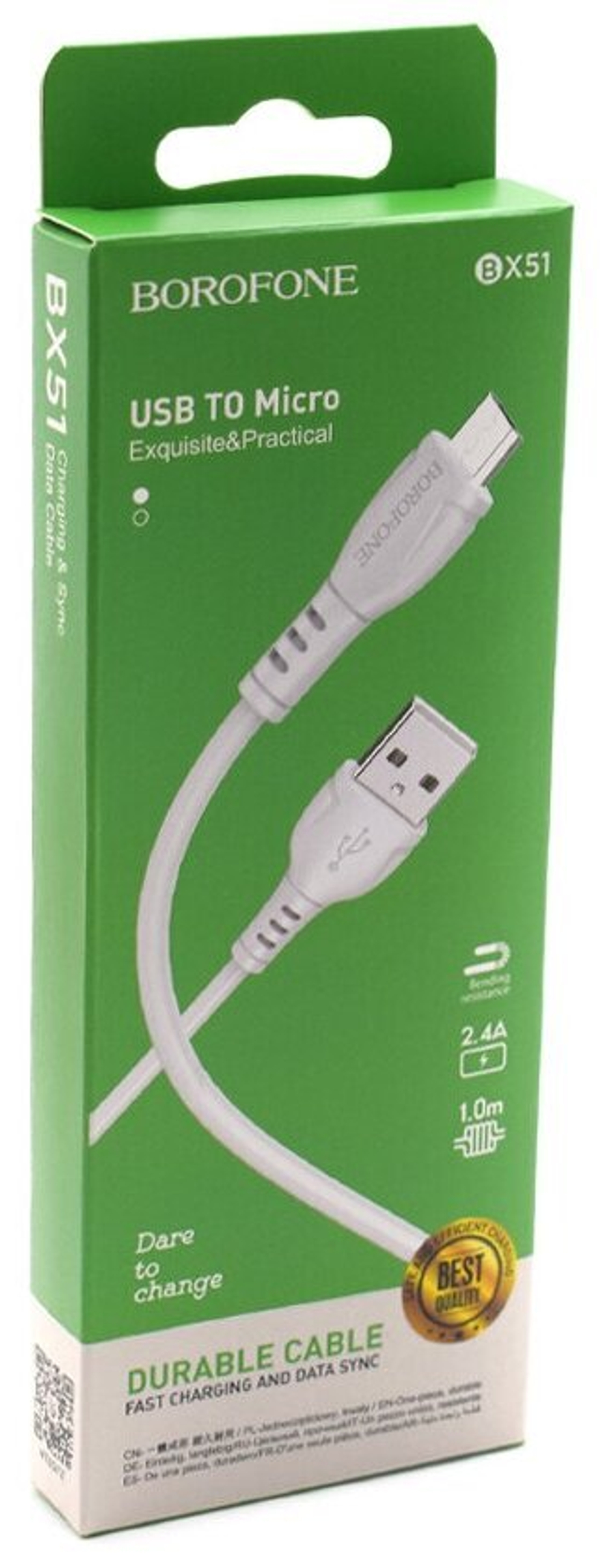 Кабель Micro USB BOROFONE BX51 2,4А, 1м. белый