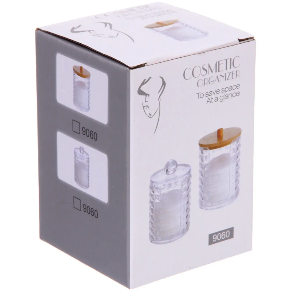 Диспенсер для ватных дисков и палочек «КАПЕЛЛА», с бамбуковой крышкой, прозрачный, 7*10.5см✦