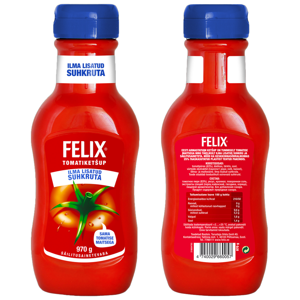 Эстонский кетчуп Felix 970 гр., без САХАРА, без консервантов