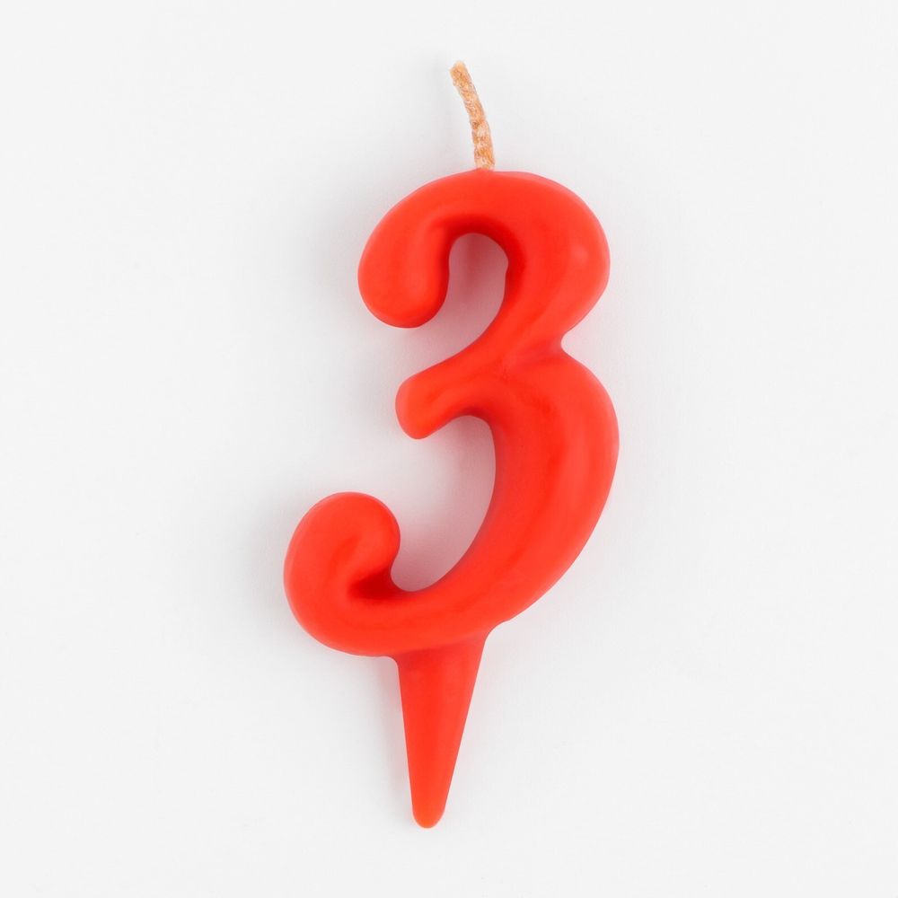 Свеча для торта цифра "Овал" "3", красная, 5,5 см