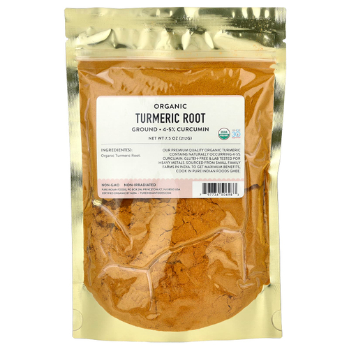 Pure Indian Foods, Органический корень куркумы, порошок, 212 г (7,5 унции)