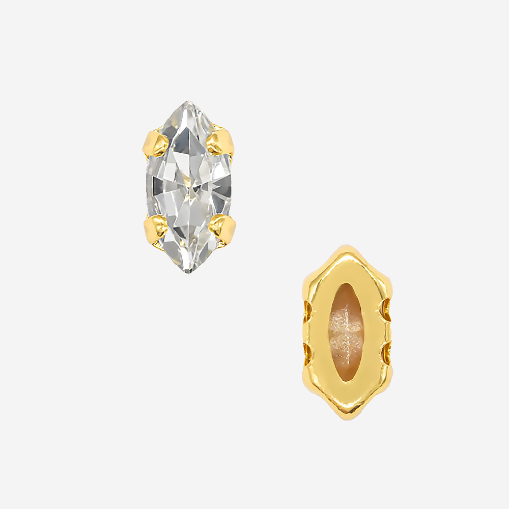 Кристалл Маркиз (Marquise Fancy Stone) в цапах, оттенок "Кристалл"/"Crystal", 6*3мм, позолота