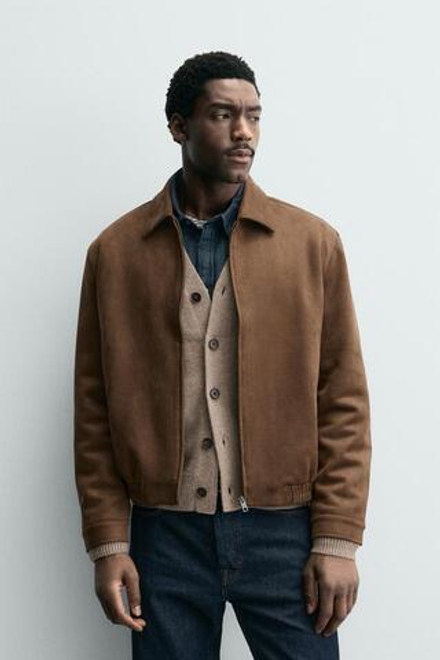 ZARA КУРТКА ИЗ ИСКУССТВЕННОЙ ЗАМШИ, КОНЬЯЧНЫЙ