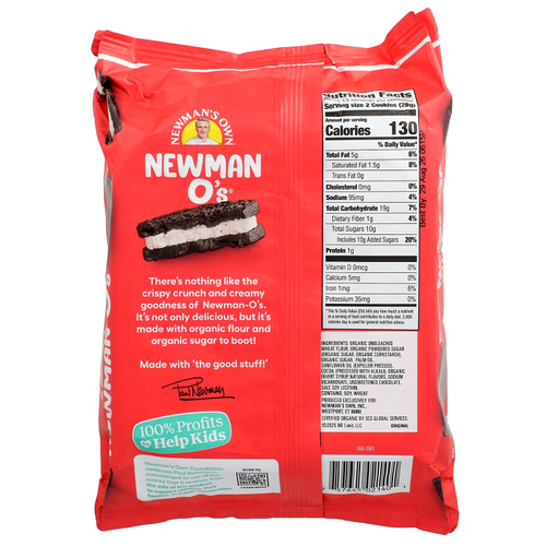 Newman's Own Organics, Newman O's®, шоколадное печенье-сандвич, 368 г (13 унций)