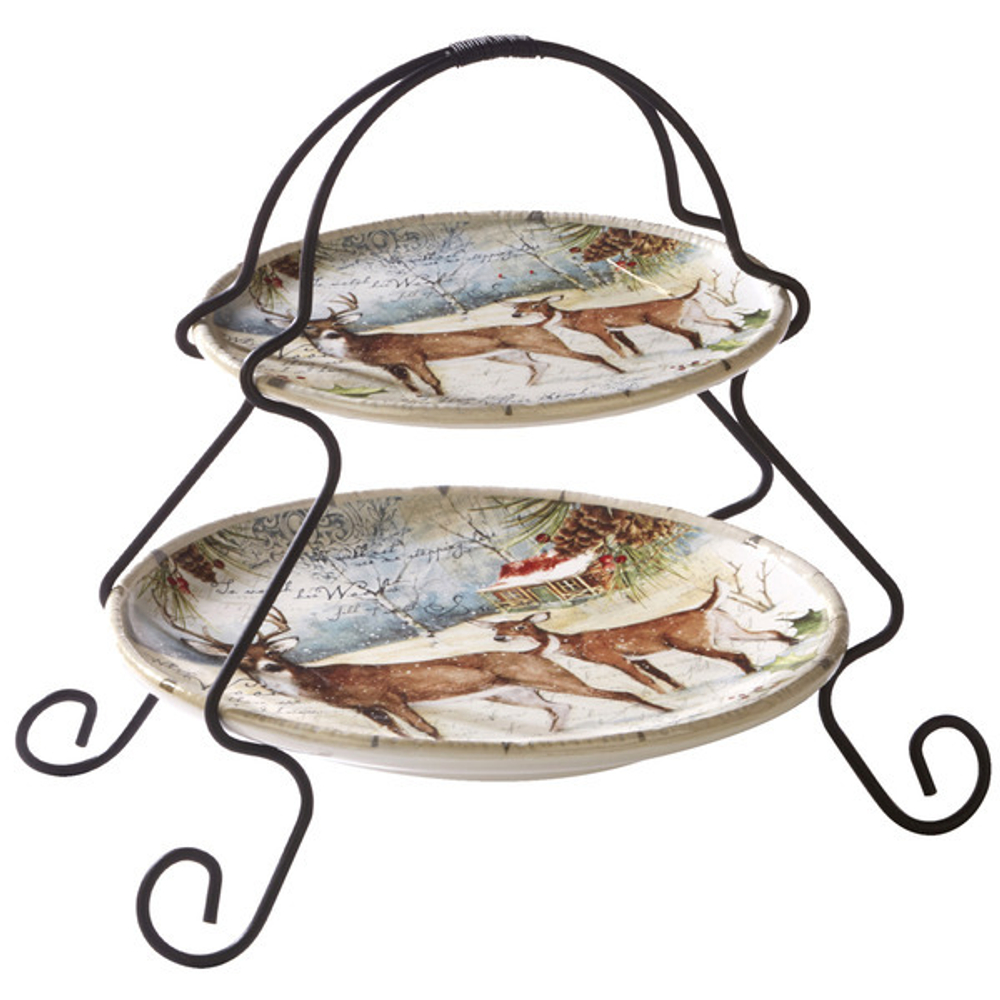 Блюдо двухъярусное Certified Int. Зимний домик 18см, 23см