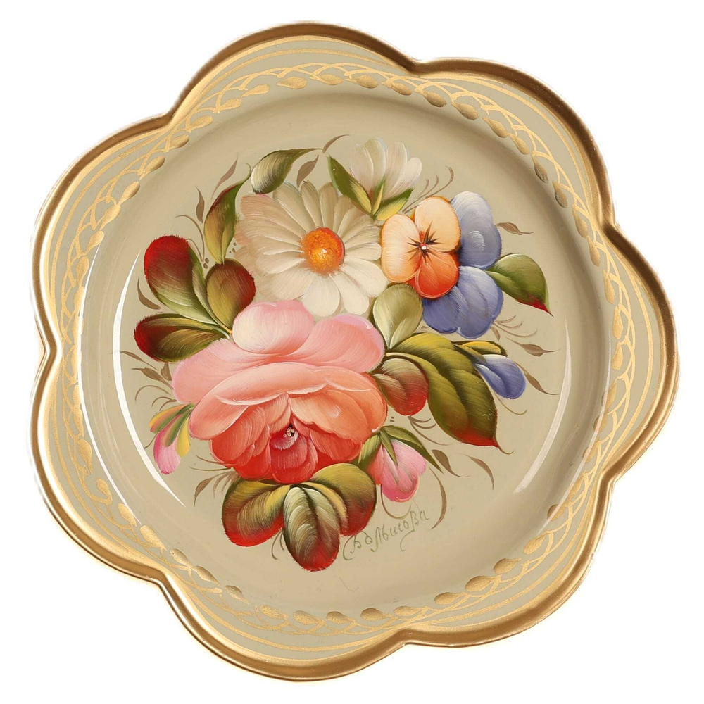 Жостовский поднос декоративный, размер 18 см (A1), металлический