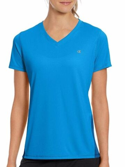 Футболка с короткими рукавами и V-образным вырезом (Размер: L) (Цвет: голубой)