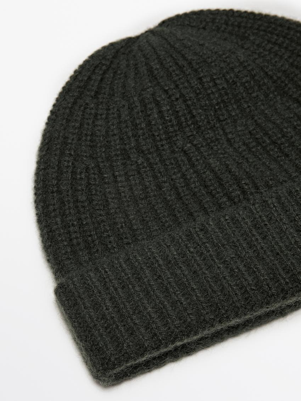 Massimo Dutti Шапка бини из 100% кашемира в рубчик, темно-зеленый