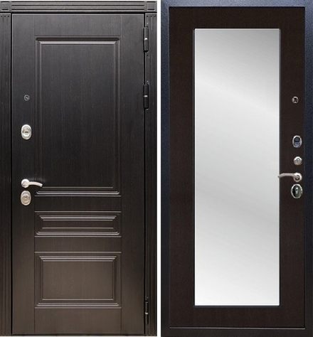 Входная металлическая дверь с зеркалом ReX (Рекс) 17 Венге Мегаполис / зеркало Пастораль Венге