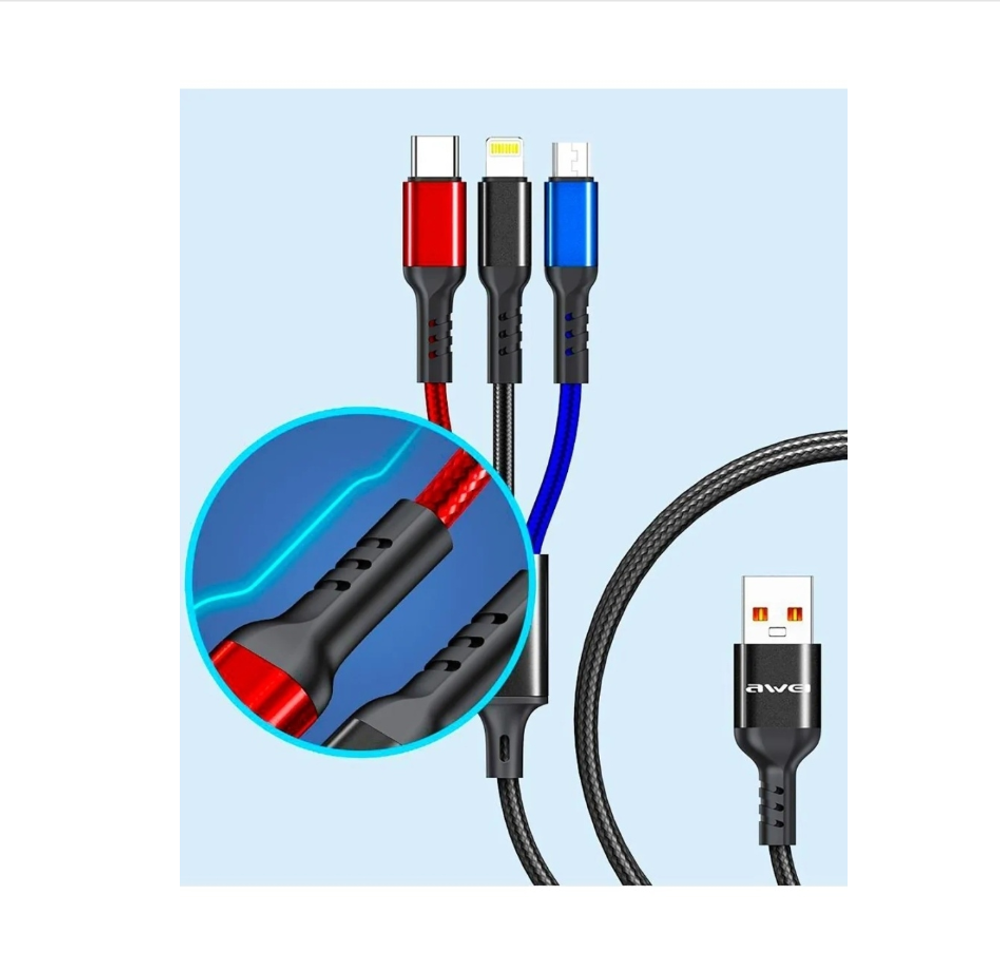 Кабель USB 3in1 Micro/Lightning/Type-C Awei CL-971