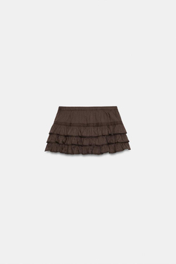 ZARA ЮБКА-ШОРТЫ С ВОЛАНАМИ, ШОКОЛАДНЫЙ