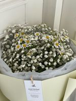 Авторский букет из ромашек и гипсофилы