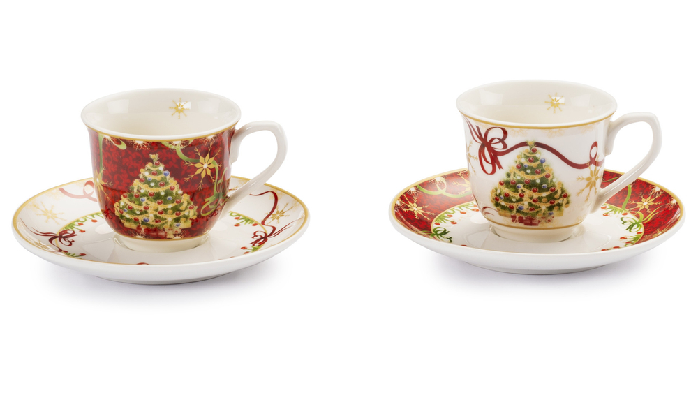 Набор чашек кофейных 2шт 100мл с блюдцами 12см Новогодние снежинки