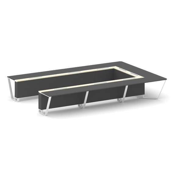 Steel Meet Стол переговорный П-образный KM-PR.B.SP-15P Антрацит/Ваниль Глянец/Металл Белый 4800*3200