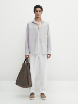 Massimo Dutti Рубашка классического кроя в полоску,  синий