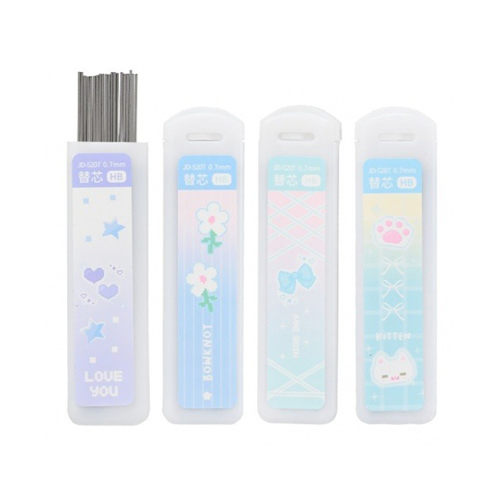 Карандаш автоматический, чернографитный, JIANDAN, с запасными грифелями, 4 цвета корпуса с лапками и бантиками, 24 шт