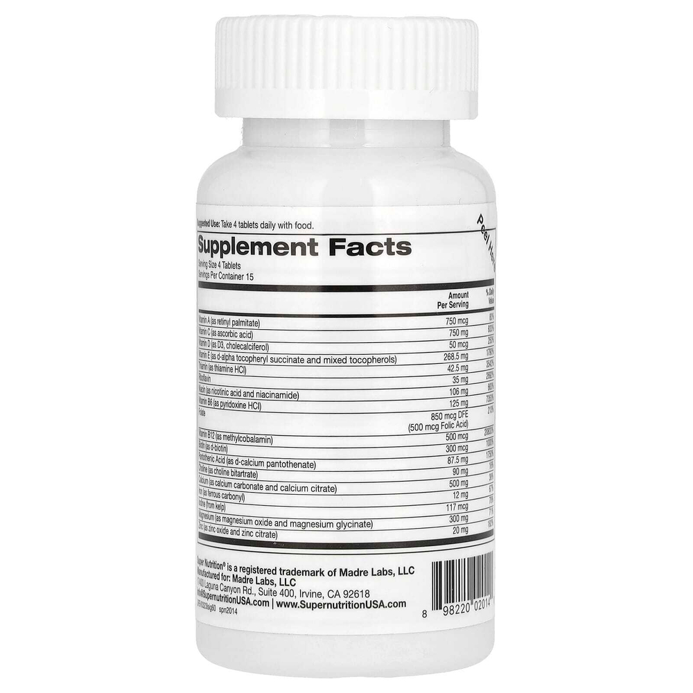 Super Nutrition, Super Immune, высокоэффективные мультивитамины с глутатионом, минералами и травами для укрепления иммунитета, 60 таблеток