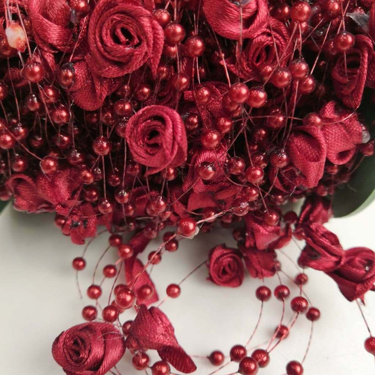 Бусы на леске с розочкой (Гранатовый)