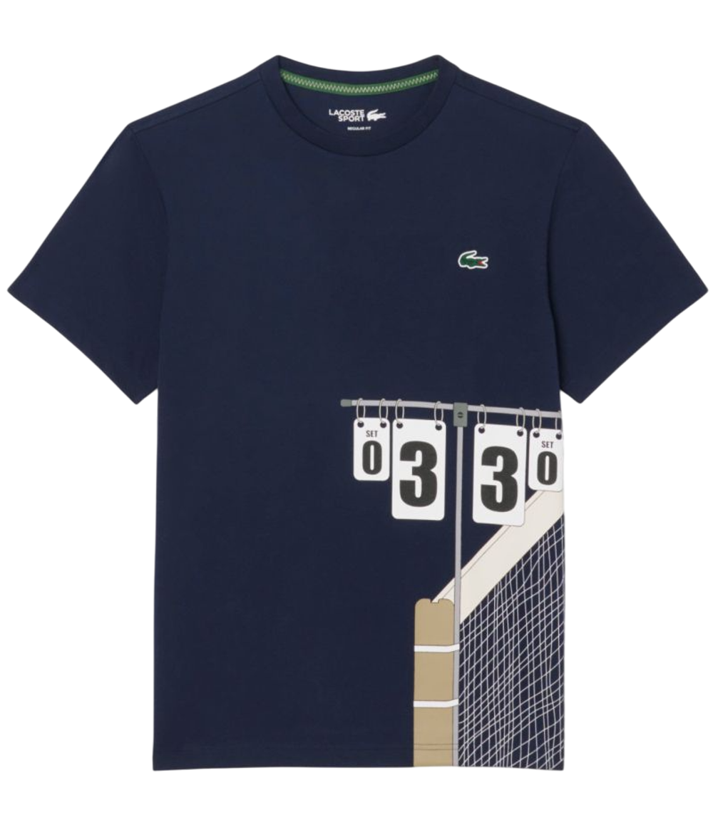 Мужская теннисная футболка Lacoste Ultra Dry Tennis Heritage Print - midnight blue