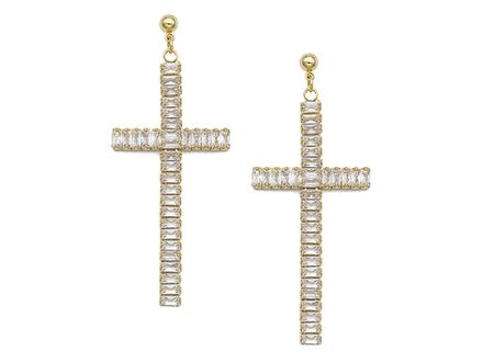 Серьги Вечерние. Крест со стразами, 57мм (уценка)