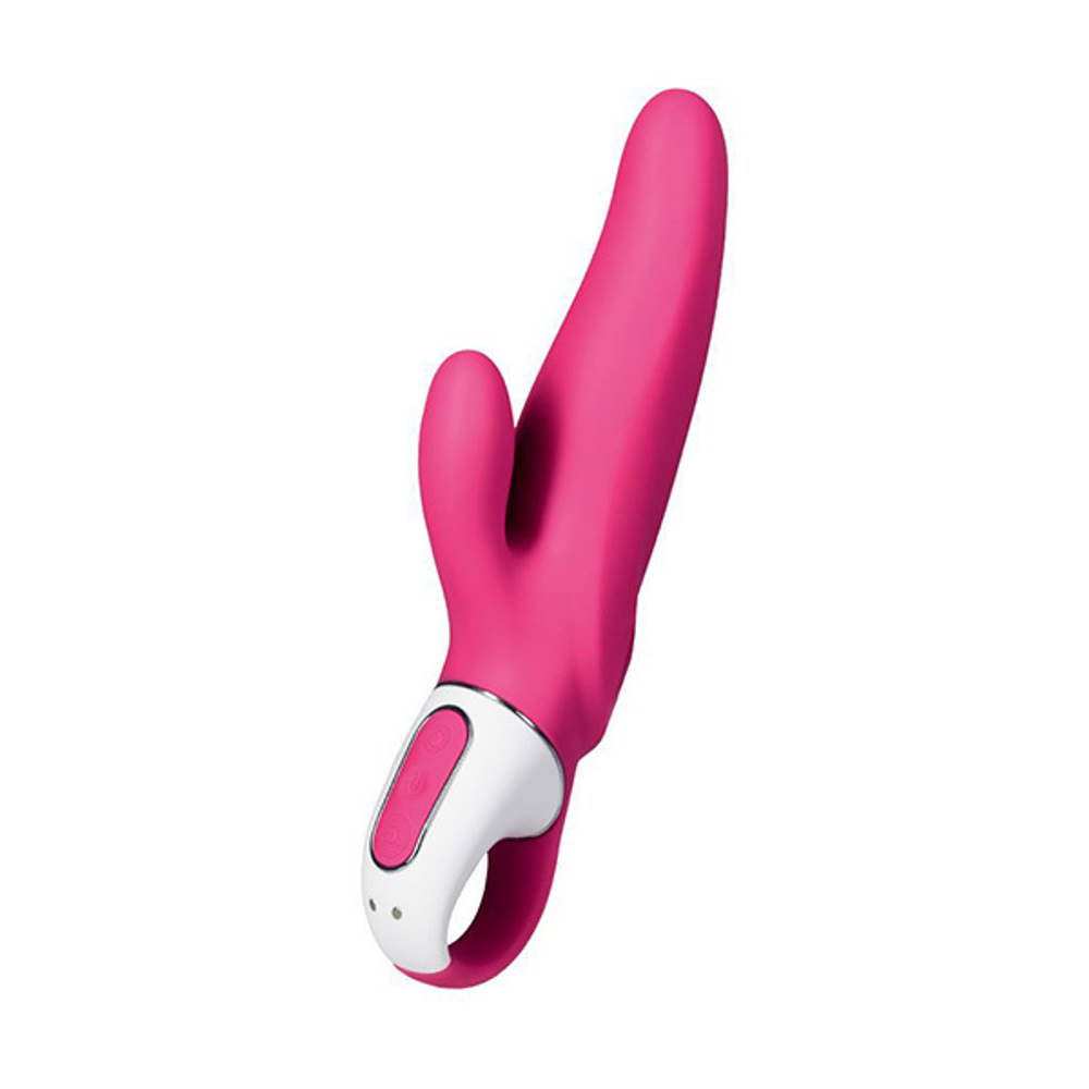 Ярко-розовый вибратор 22,1см с клиторальным отростком Satisfyer Mr.Rabbit