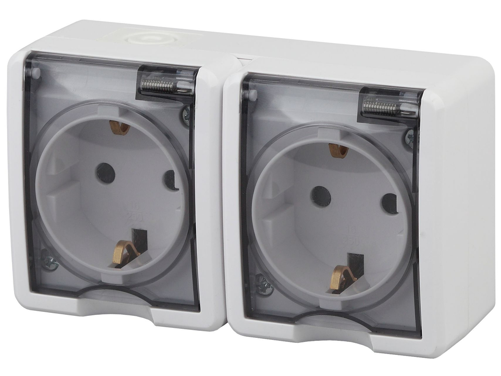 Розетка 2-местная ЭРА б/з штепсельная влагозащищенная открытой установки 16А IP54
