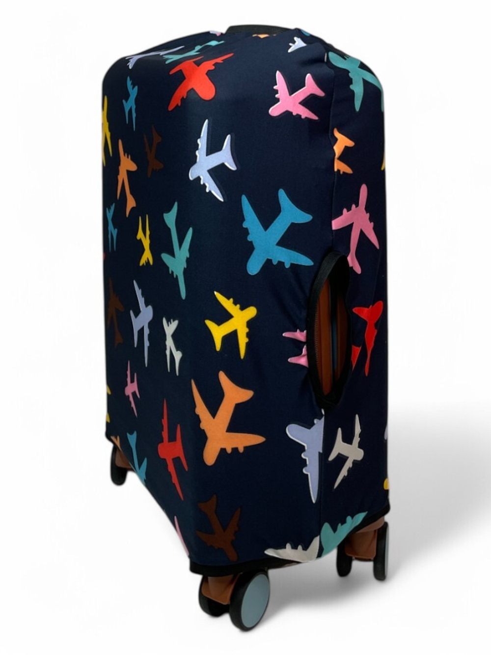 Чехол на чемодан 20", цвет чёрный/разноцветный, Самолетики